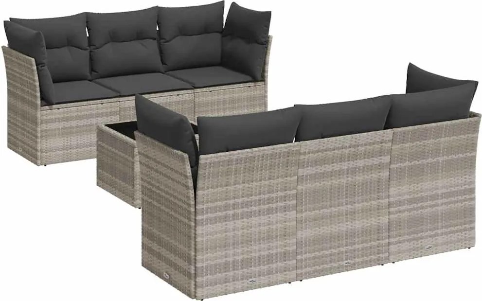 vidaXL 7 részes világosszürke polyrattan kerti ülőgarnitúra párnákkal