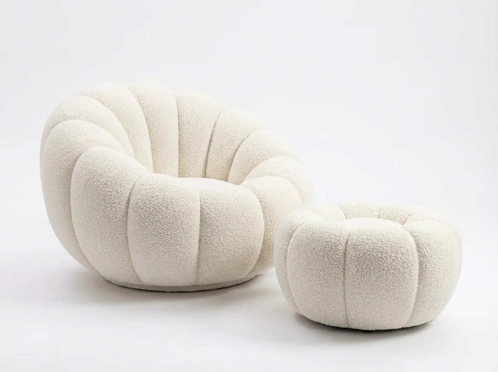 Design fotel BLOOM lábtartóval, krémszínű