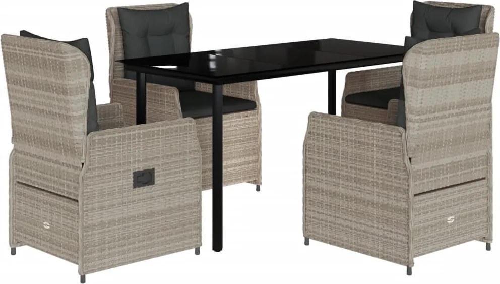 vidaXL 5részes világosszürke polyrattan kerti étkezőgarnitúra párnával