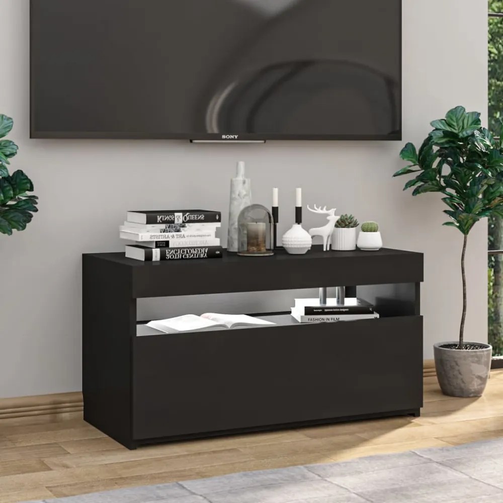 fekete TV-szekrény LED-világítással 75 x 35 x 40 cm