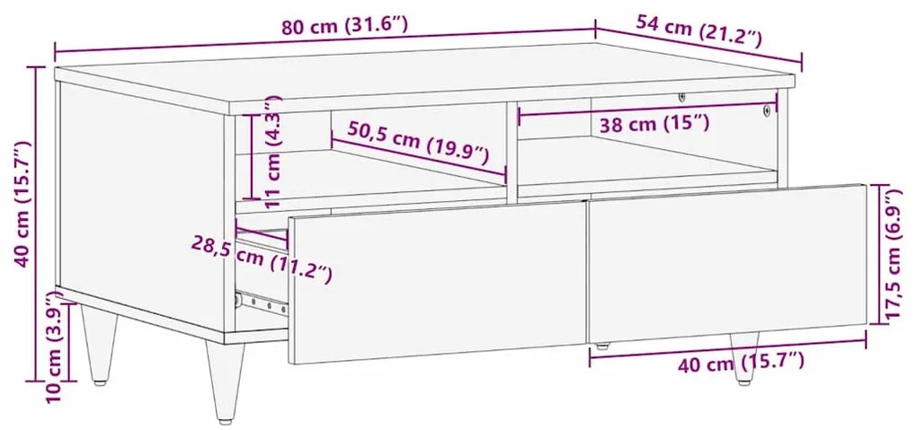 Dohányzóasztal Fekete és Arany 80 x 54 x 40 cm tömör mangófa