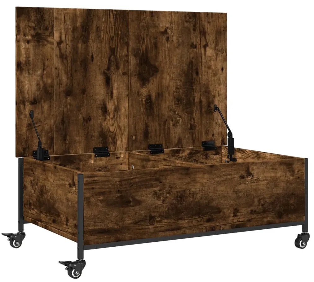 füstös tölgy szerelt fa dohányzóasztal kerekekkel 91x55x34 cm