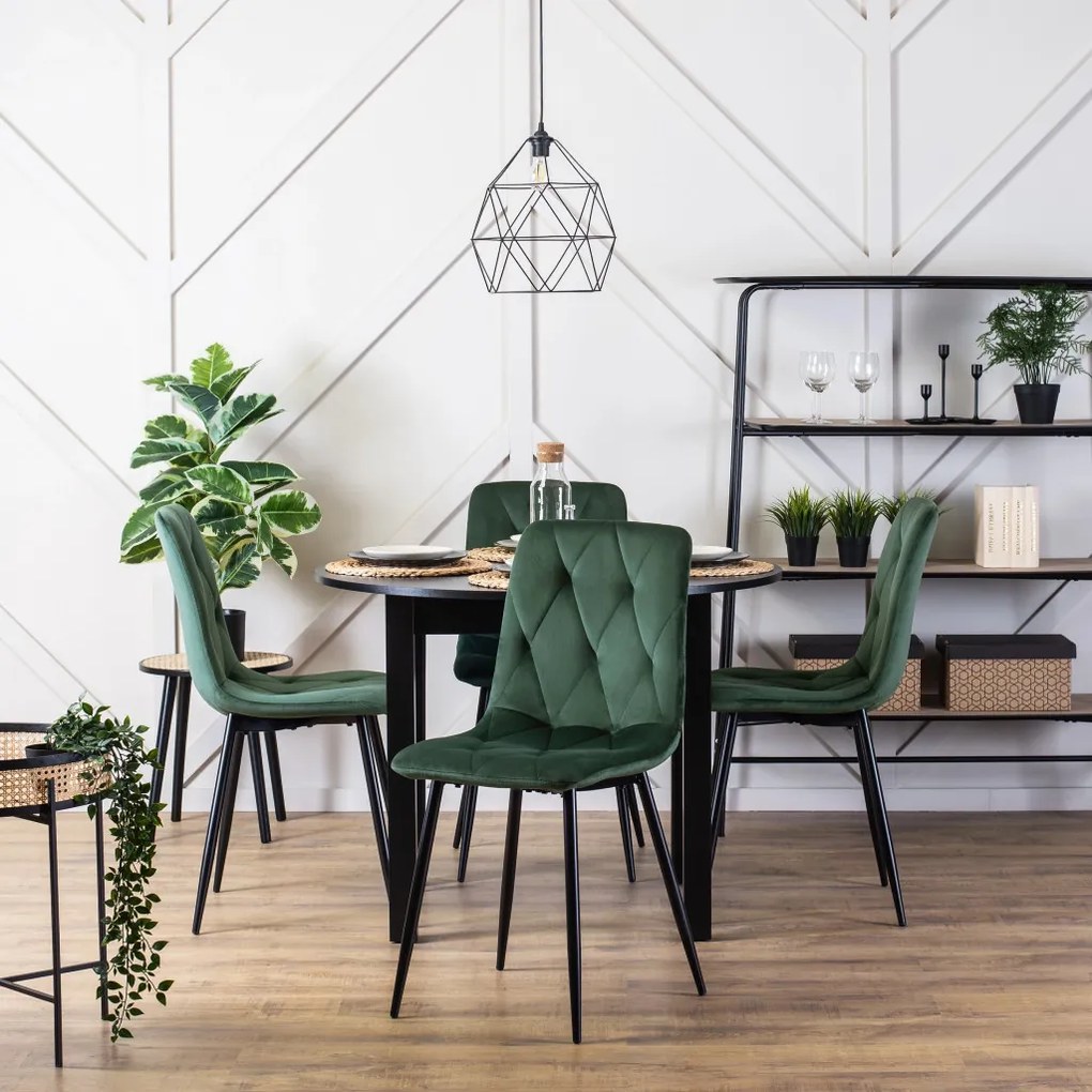 Étkezőgarnitúra 4 db. Székkel. Bővíthető asztal HARRY 102-142 cm + 4 db. Zöld bársony étezőszék. ROBIN