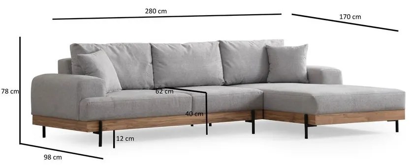 Sarokkanapé Eti Oak Jobbos - Szürke