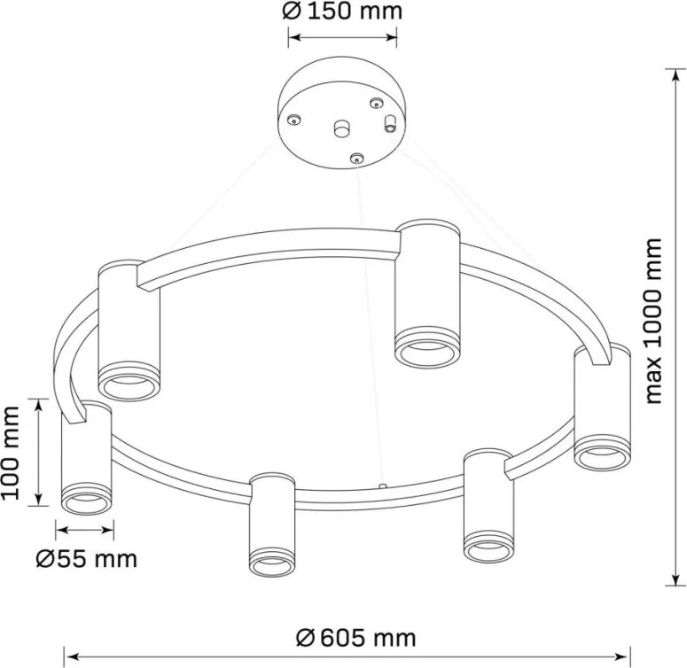 POLUX 326201 PARIS Modern Led Függesztett Lámpa Fekete GU10 IP20