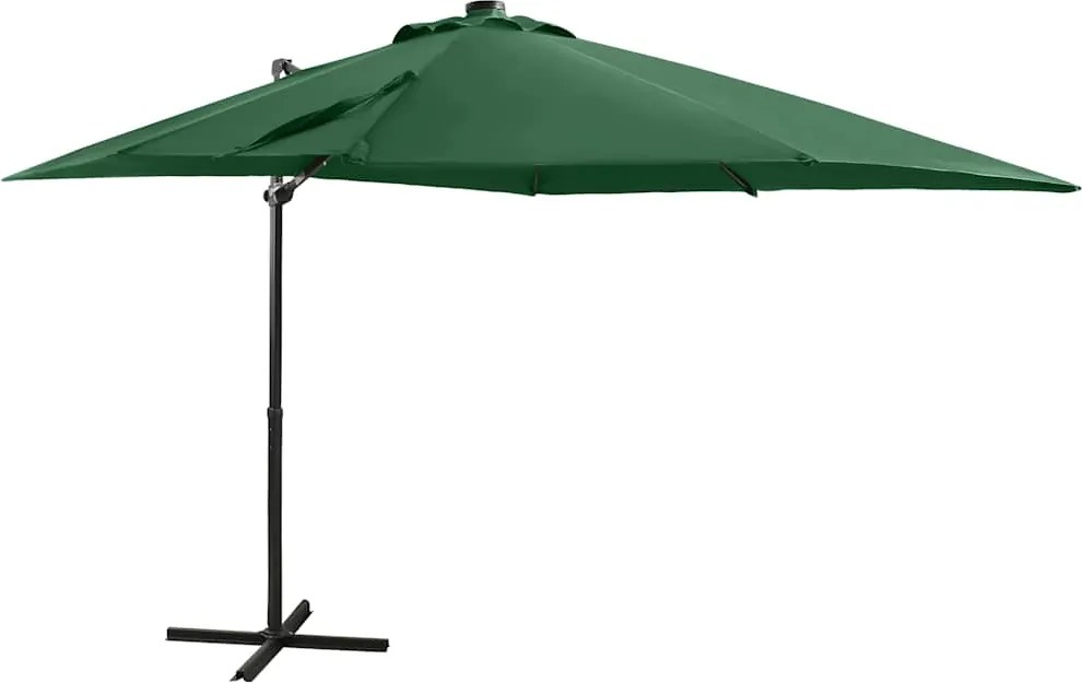 vidaXL zöld konzolos napernyő rúddal és LED-fényekkel 250 cm