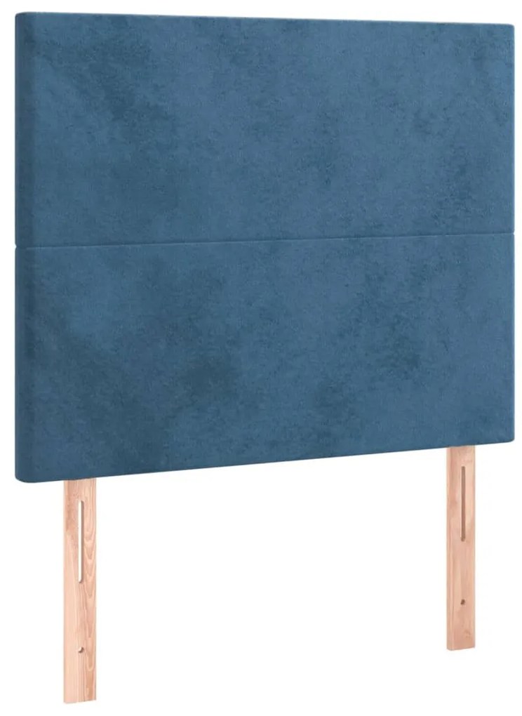 sötétkék bársony rugós ágy matraccal 90x190 cm