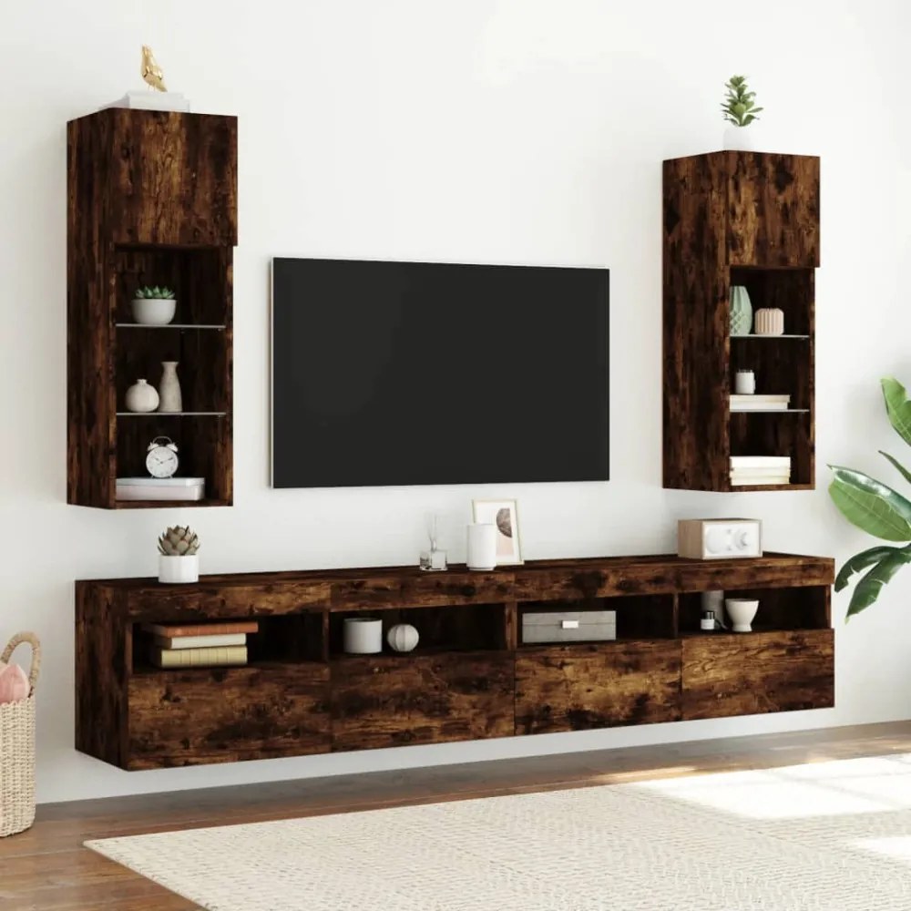 2 db füstös tölgy színű TV-szekrény LED-ekkel 30,5 x 30 x 90 cm