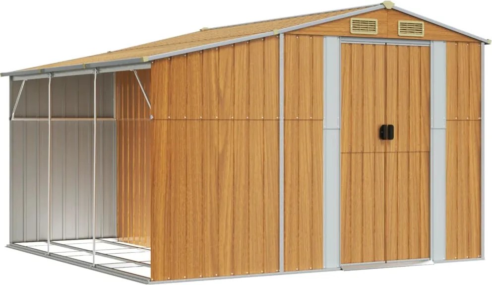 vidaXL világosbarna horganyzott acél kerti fészer 277 x 279 x 179 cm