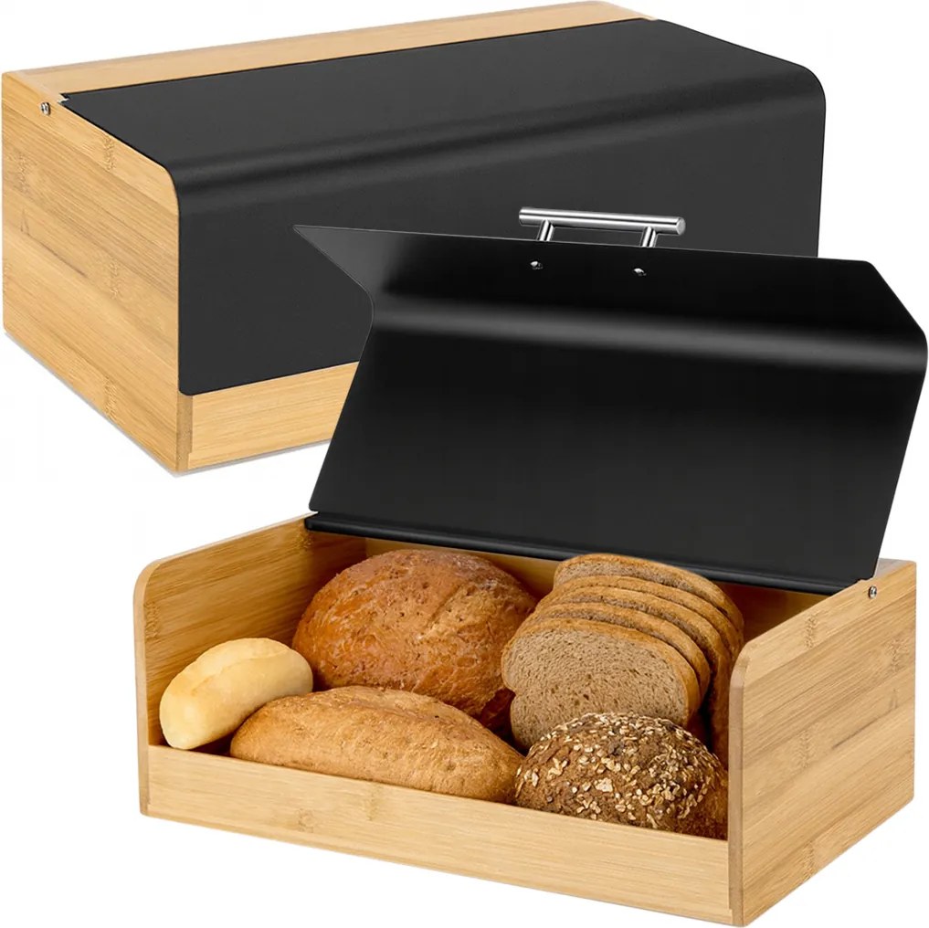 Kenyértartó Nagy Kenyérdoboz Bambusz Fém Fekete 36x20,5x14cm