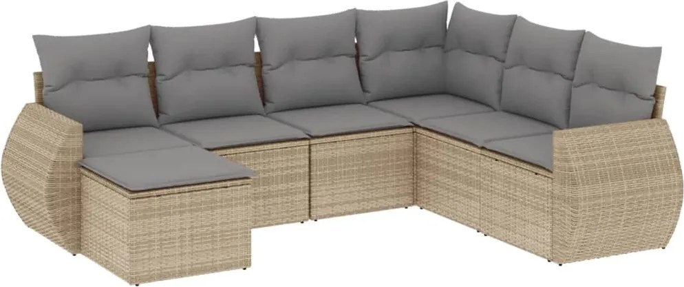 vidaXL 7 részes bézs polyrattan kerti ülőgarnitúra párnákkal