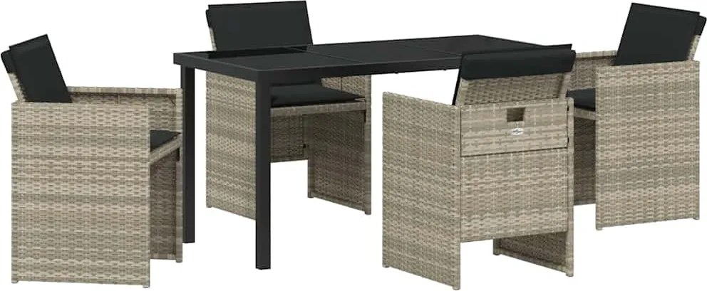 vidaXL Kert étkező szett párnával 5 pcs Világosszürke polirattan