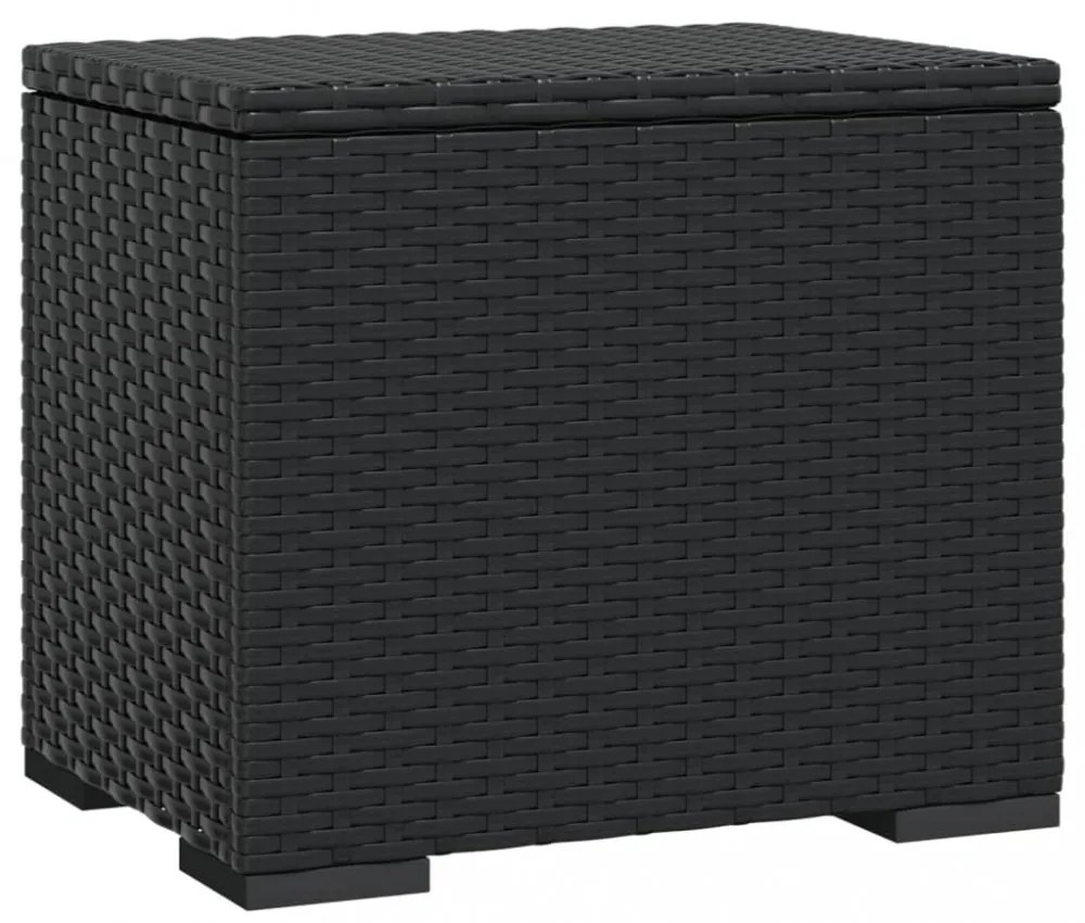 fekete polyrattan zsámoly párnával 40 x 30 x 40 cm