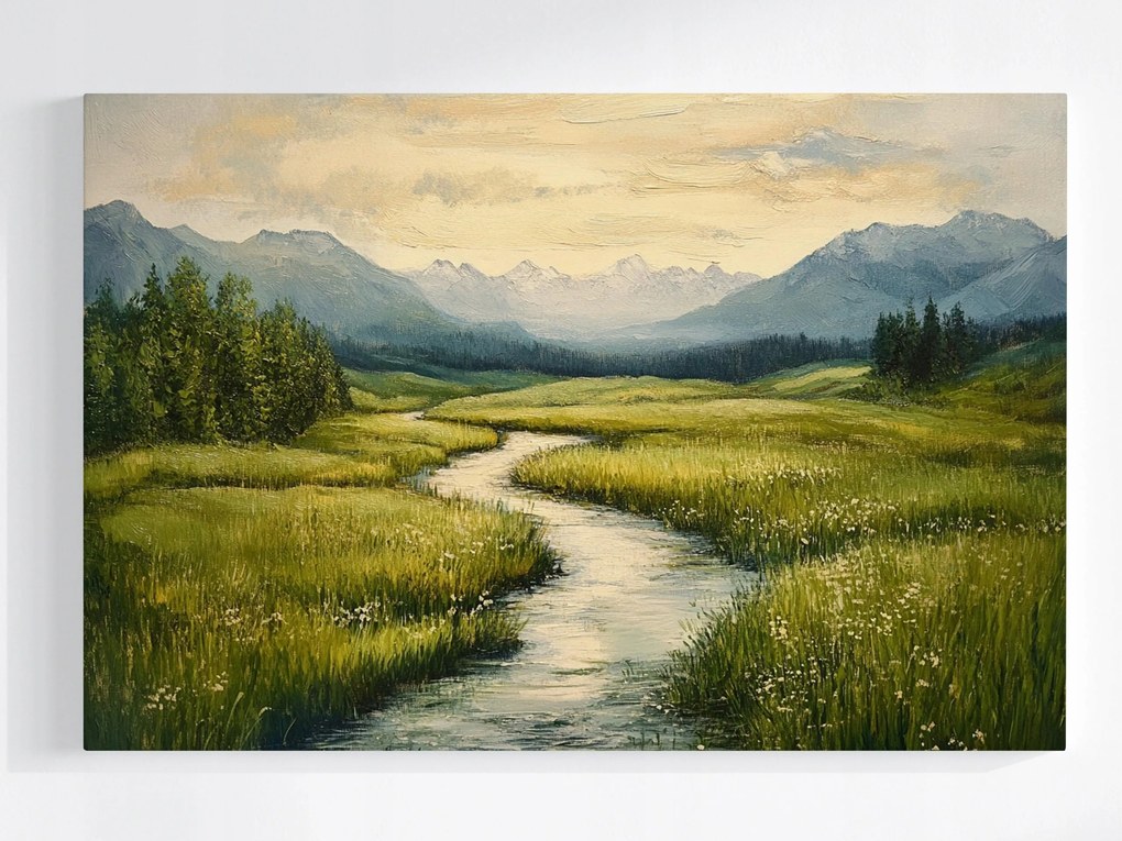 Poszter Tájkép Rét Folyó Patak Zöld 60x40