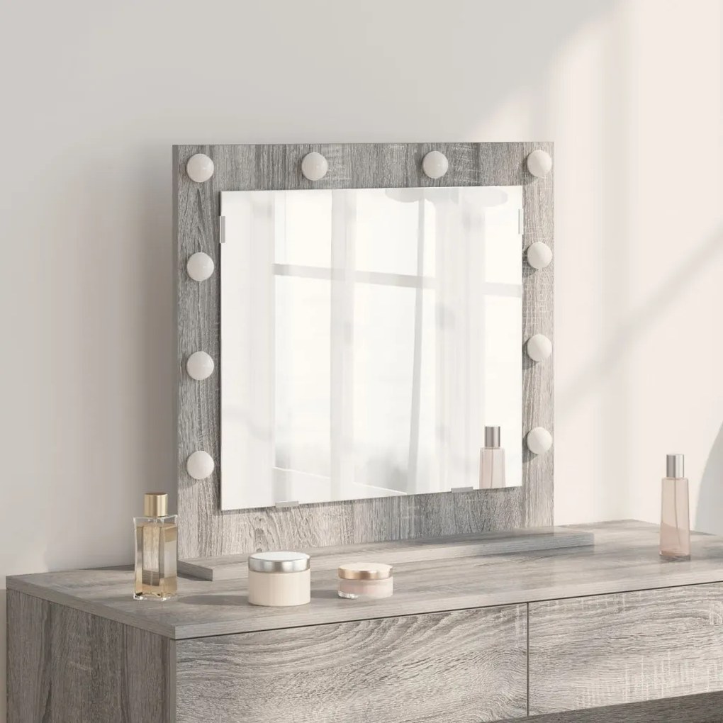 LED világítással ellátott tükör Szürke Sonoma 60x55x18 cm