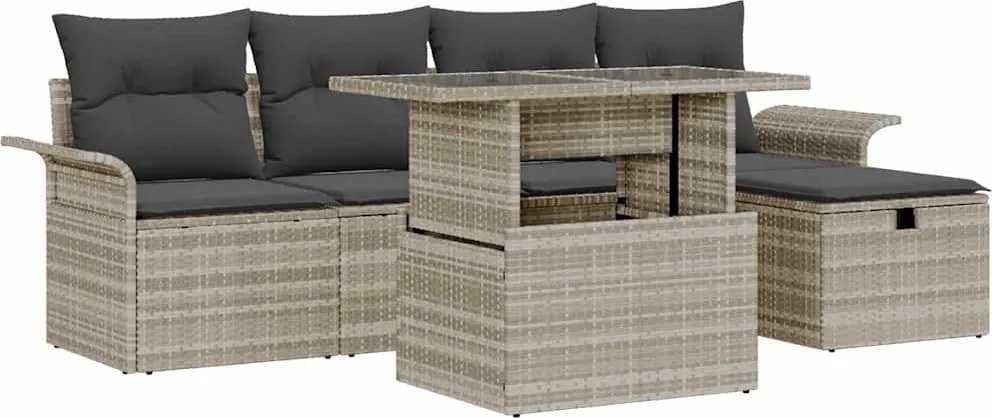 vidaXL Kerti Kanapé Szett párnával 6 pcs Világosszürke Poli rattan