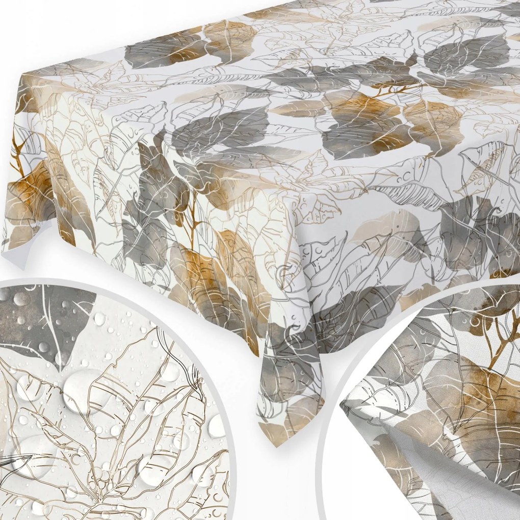 Abrosz Foltálló 140x240 CM Asztalra Sima Matt Bézs Szürke Levelek 039