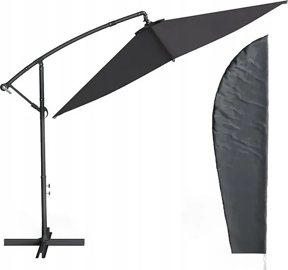 Konzolos kerti napernyő állvánnyal, 300 cm átmérőjű, antracit színű