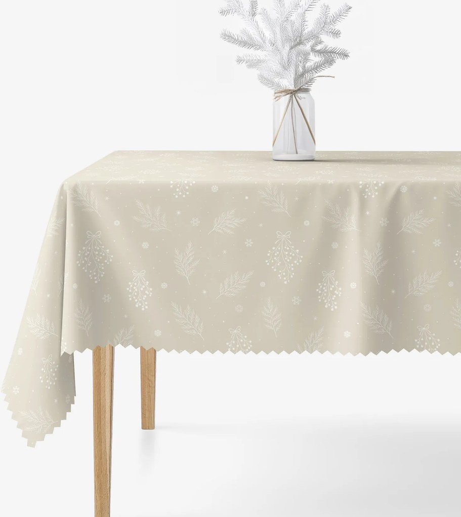 Goldea karácsonyi viaszosvászon terítő - téli ágak latte 100 x 140 cm