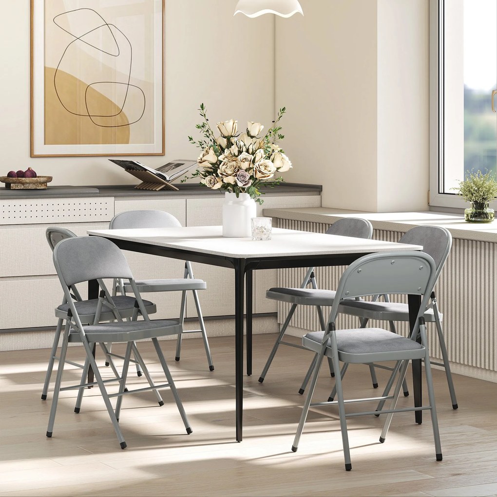 HOMCOM 4 darabos összecsukható étkezőszék szett, hordozható belső székek kordbársony párnázott ülőfelülettel és háttámlával, acélváz, maximum 120 kg-o