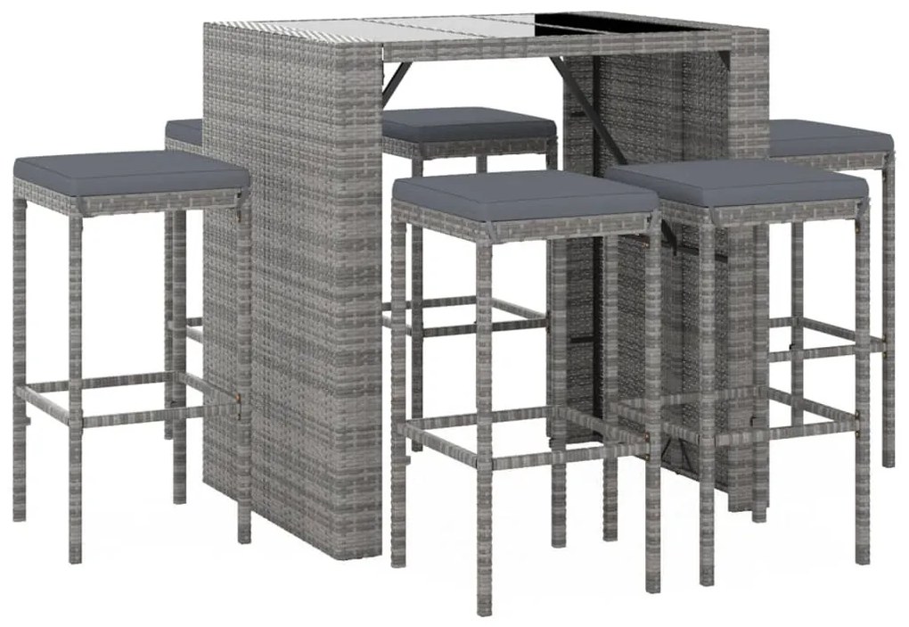 7 részes szürke polyrattan kerti bárszett párnákkal