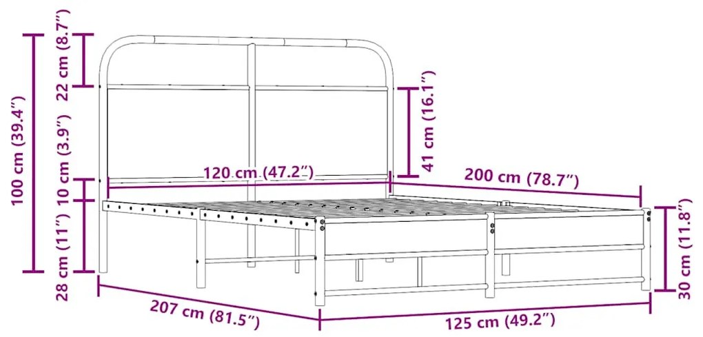 ágykeret matrac nélkül 120x200 cm füstölt tölgy fűrészelt fa