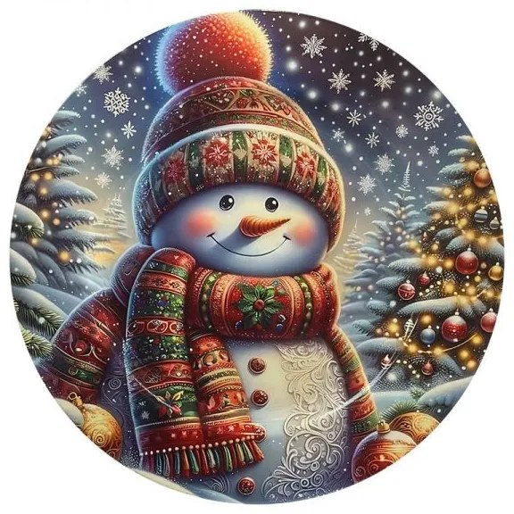 Karácsonyi vidám Hóemberes műanyag  dekor kerek tálca - 33 cm