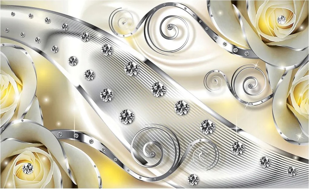 Fotótapéta flizelina Rózsa Ezüst Gyémánt Glamour Art déco 254x184 +ragasztó