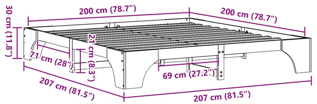 Ágytartó Fehér Tömörfa 200 x 200 cm Egyszerű Ágytartó