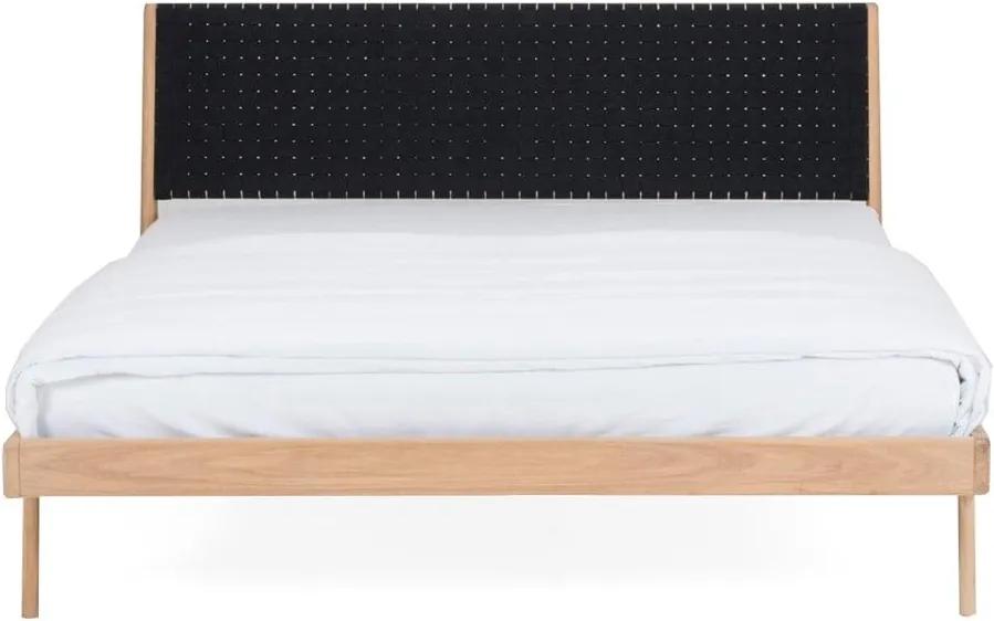 Fawn tömör tölgyfa ágy fekete fejtámlával, 180 x 200 cm - Gazzda