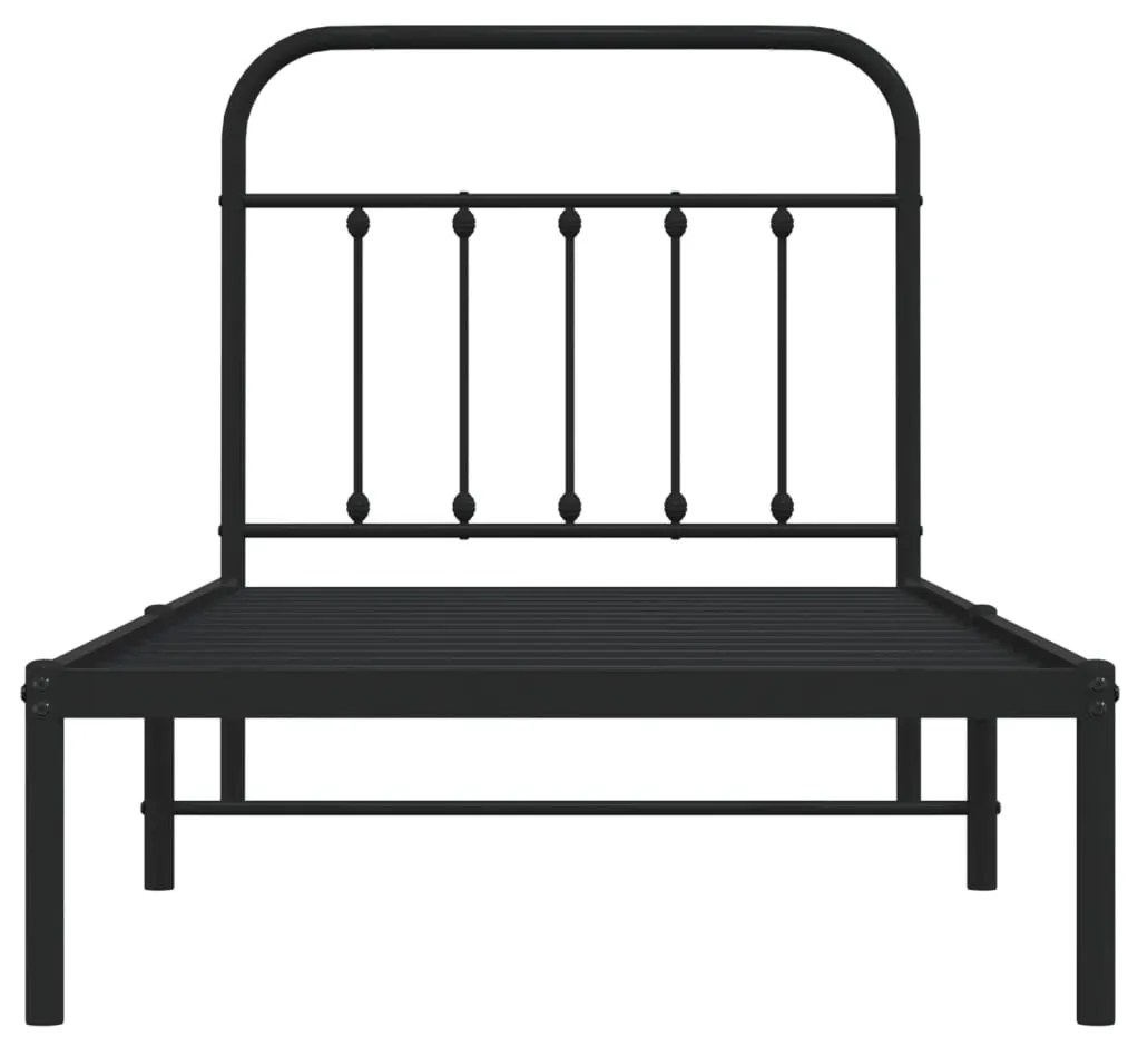 fekete fém ágykeret fejtámlával 90 x 190 cm