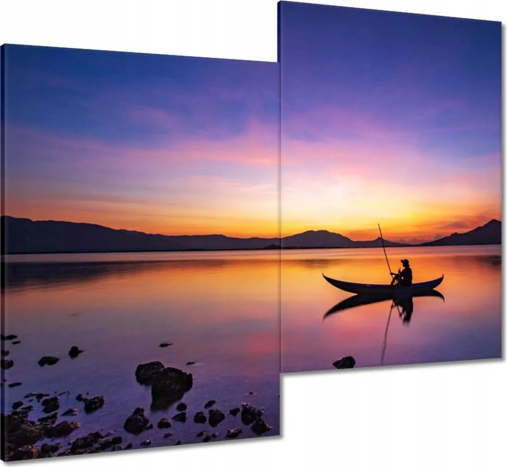 Vászonkép 80x70 Esti horgászat naplementekor