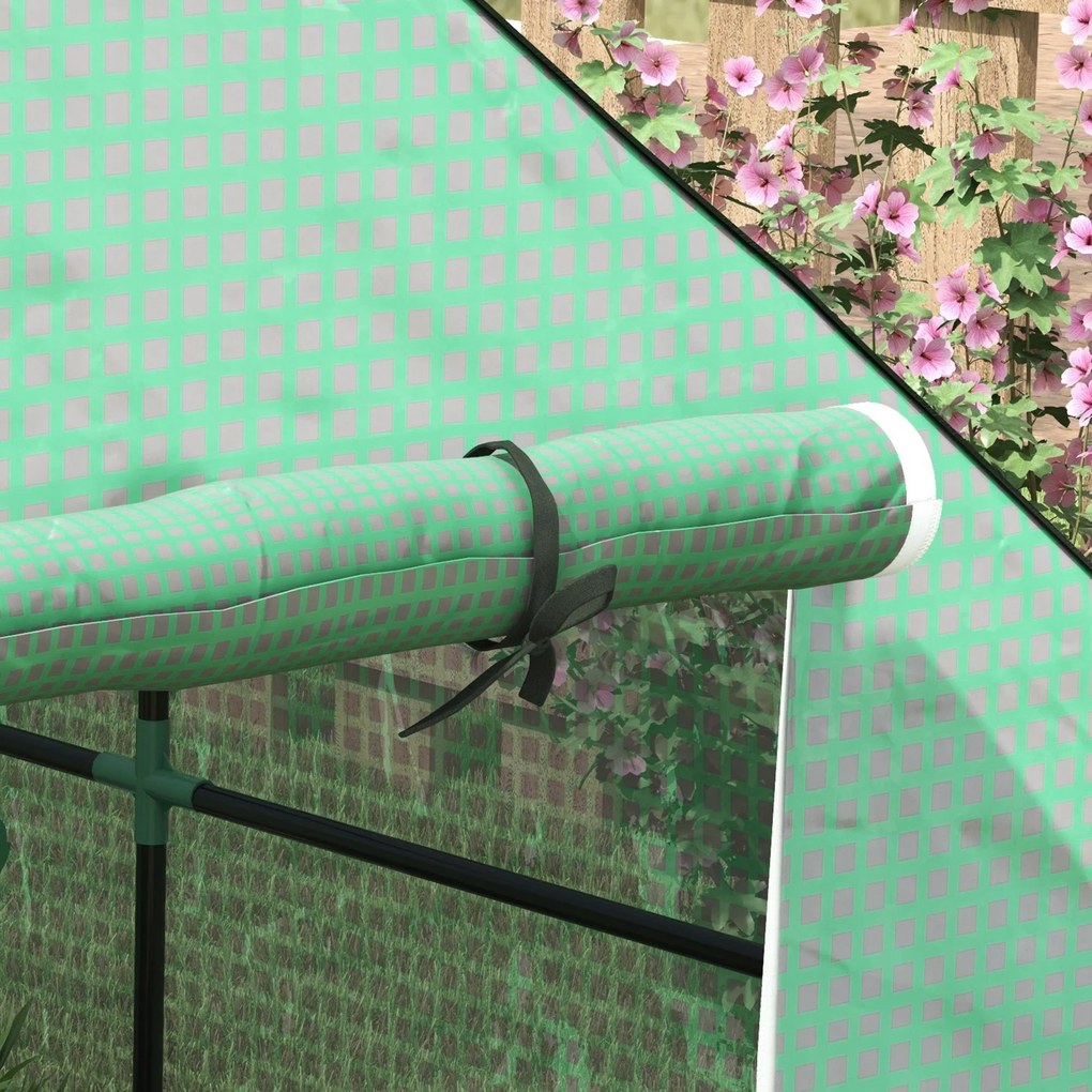 Outsunny Kerti Üvegház 3 Tiers Polcokkal, Erkély Üvegház, Megerősített 135 g/m² ponyva, Acél Váz, Felhúzható Cipzáras Ajtó, Zöldségek, Növények, Virág