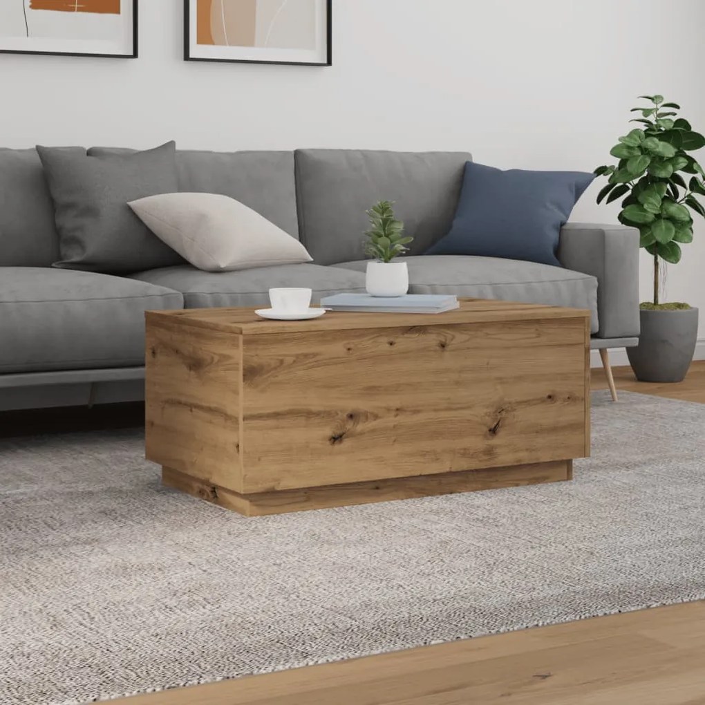 kézműves tölgy színű dohányzóasztal LED-lámpákkal 90x50x40 cm