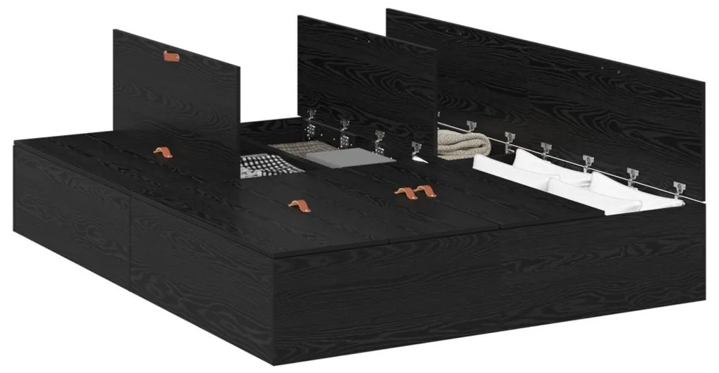 vidaXL Ágykeret tárolóval tárolóval Fekete tölgy 160 x 200 cm Faanyag