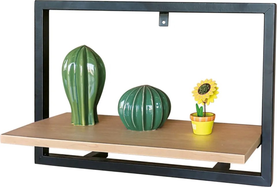 Modern falipolc tölgy színben fekete fém kerettel 50x20 cm P-072 belföldi raktárból