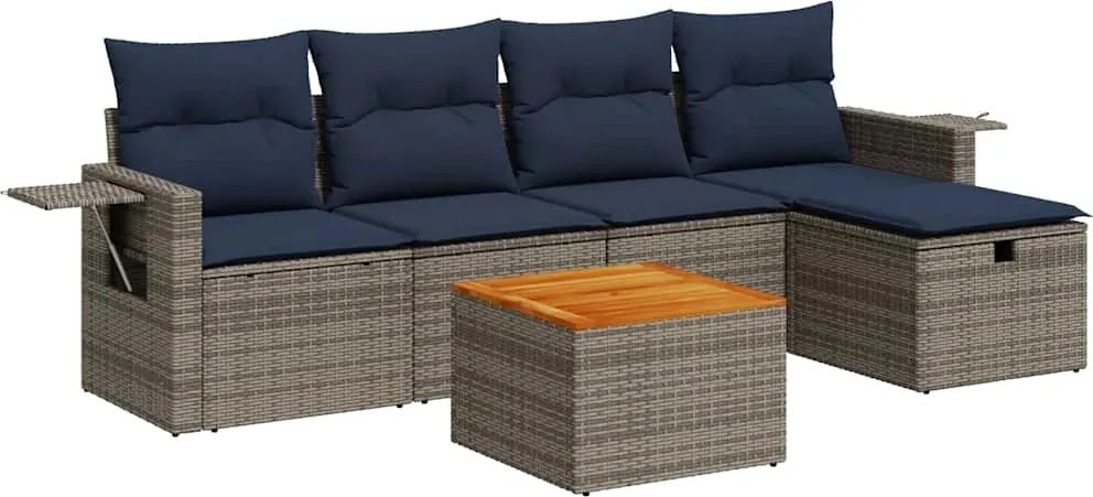 vidaXL 6 részes szürke polyrattan kerti ülőgarnitúra párnákkal