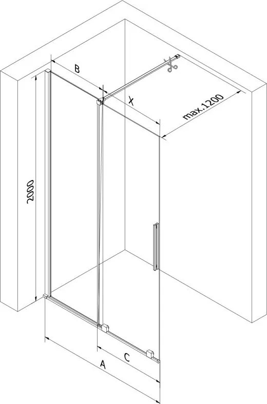 Mexen Velar, nyílásba tolóajtó Walk-In 140 cm, 8 mm átlátszó üveg, arany fényes, 871-140-000-03-50