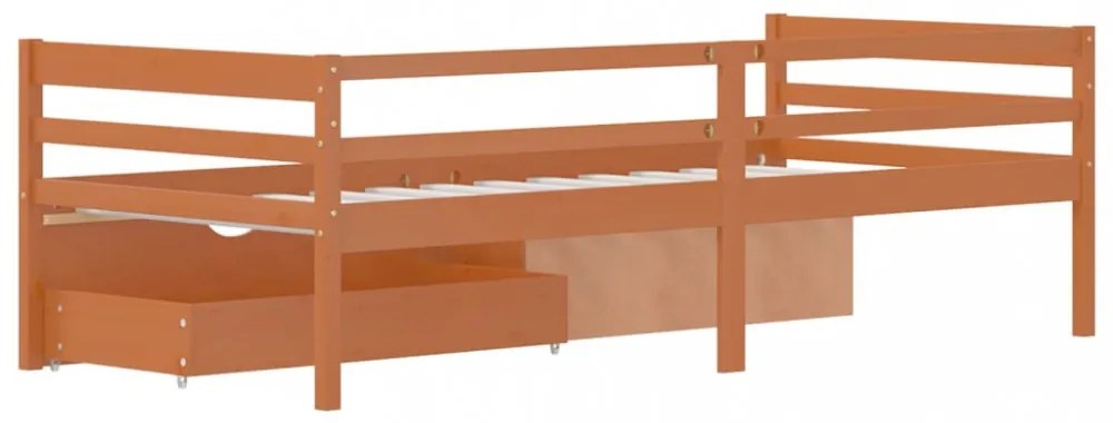 mézbarna fenyőfa ágykeret fiókokkal és szekrénnyel 90 x 200 cm