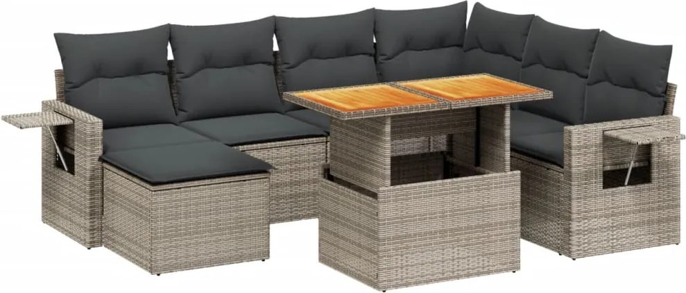 vidaXL 8 részes szürke polyrattan kerti ülőgarnitúra párnákkal