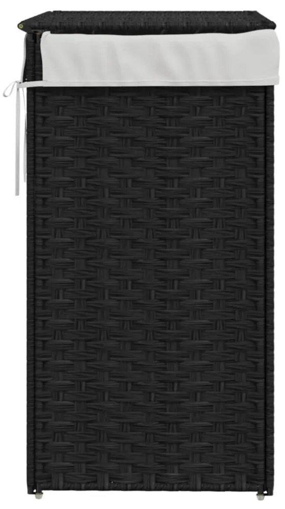 fekete polyrattan szennyeskosár fedéllel 46x33x60 cm