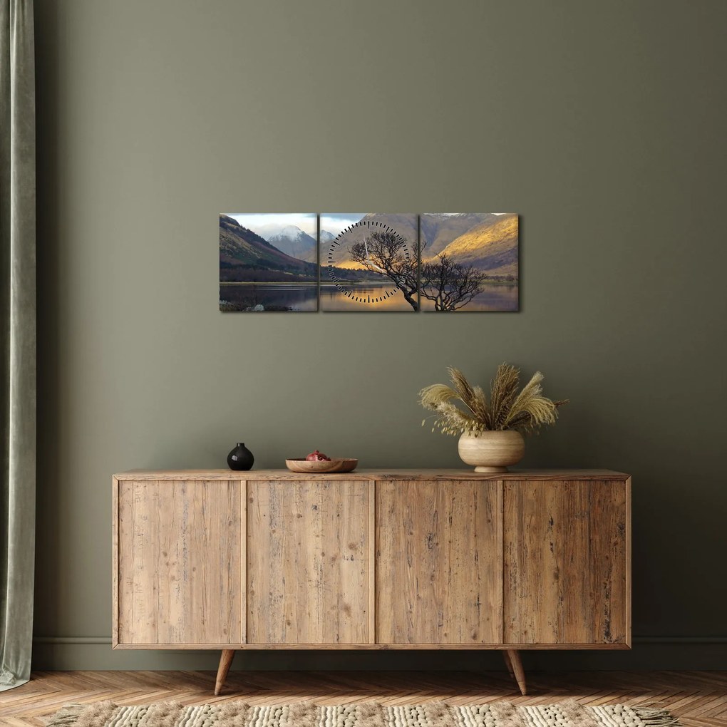 Kép - Hegyek a tónál (órával) (90x30 cm)