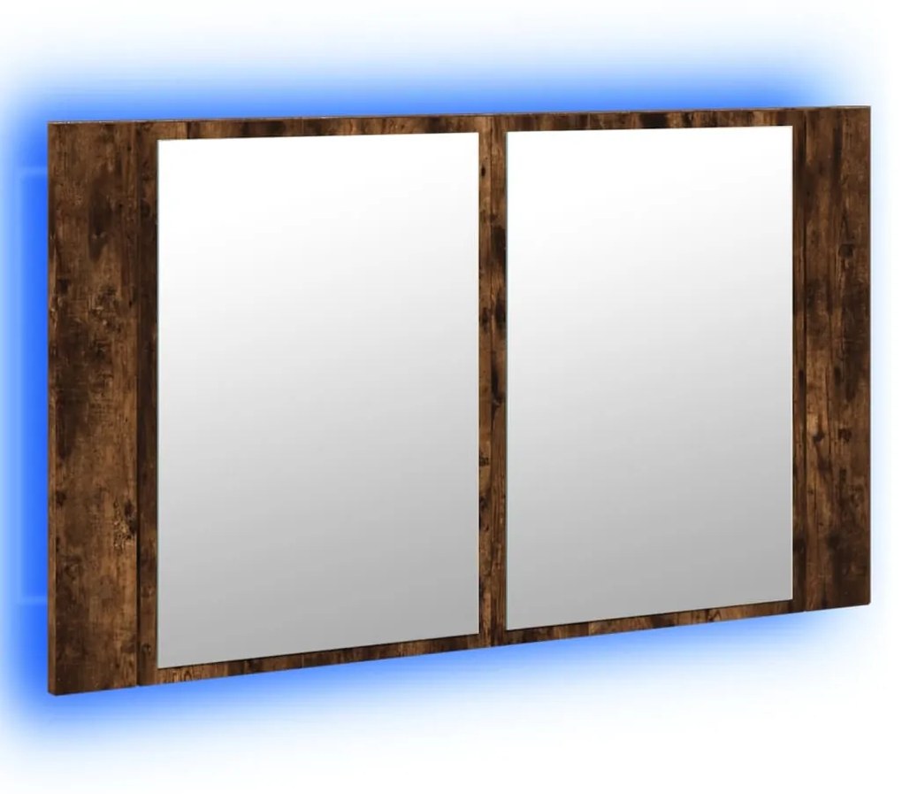 füstös tölgy akril LED-es tükrös fürdőszobaszekrény 80x12x45 cm