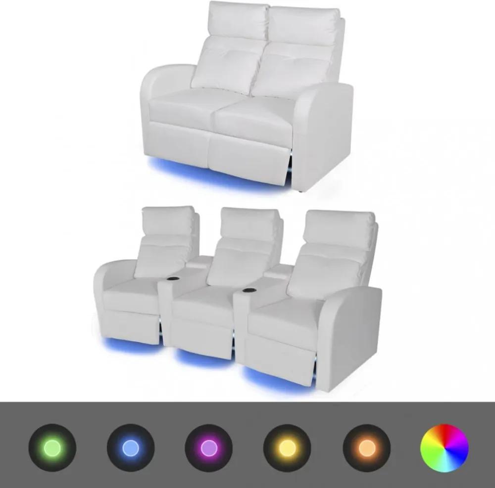2 db dönthető támlájú led-es műbőr fotel 2+3 személyes fehér