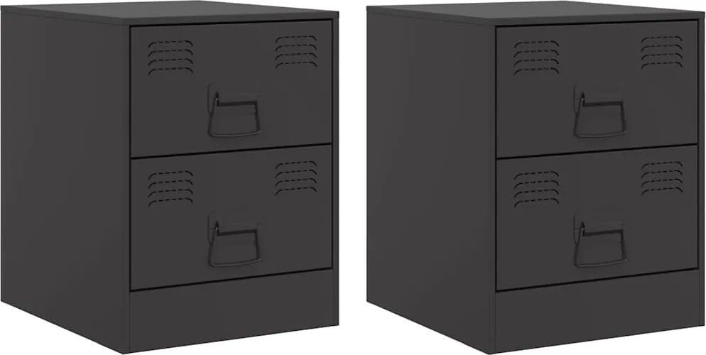 vidaXL 2 db fekete acél éjjeliszekrény 34,5 x 39 x 44 cm
