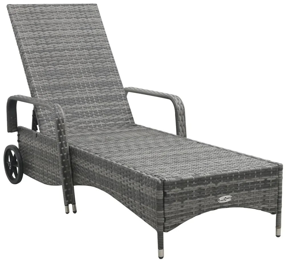 Antracitszürke kerekes polyrattan napozóágy