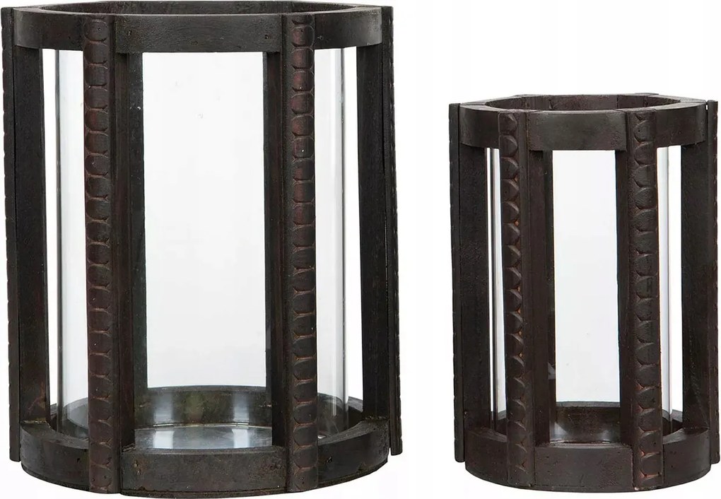 Tealight Gyertyatartó Fa Barna üveg nappali asztal ablak 2 db