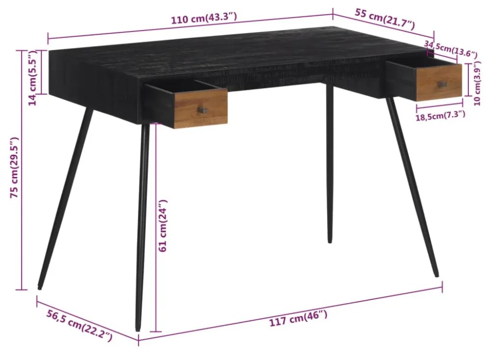 tömör újrahasznosított tíkfa íróasztal 117 x 56,5 x 75 cm