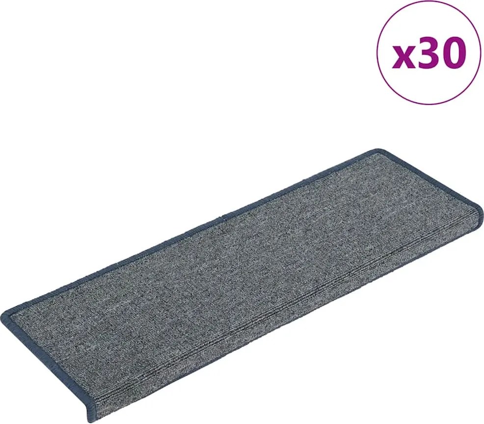 vidaXL 30 db világosszürke és kék lépcsőszőnyeg, téglalap alakú széllel, 65 x 21 x 4 cm