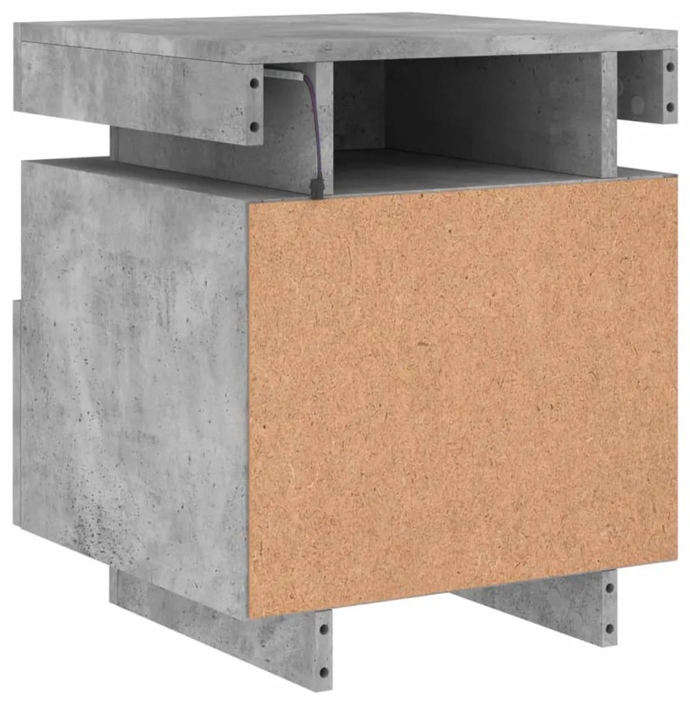 betonszürke éjjeliszekrény LED-fényekkel 40x39x48,5 cm